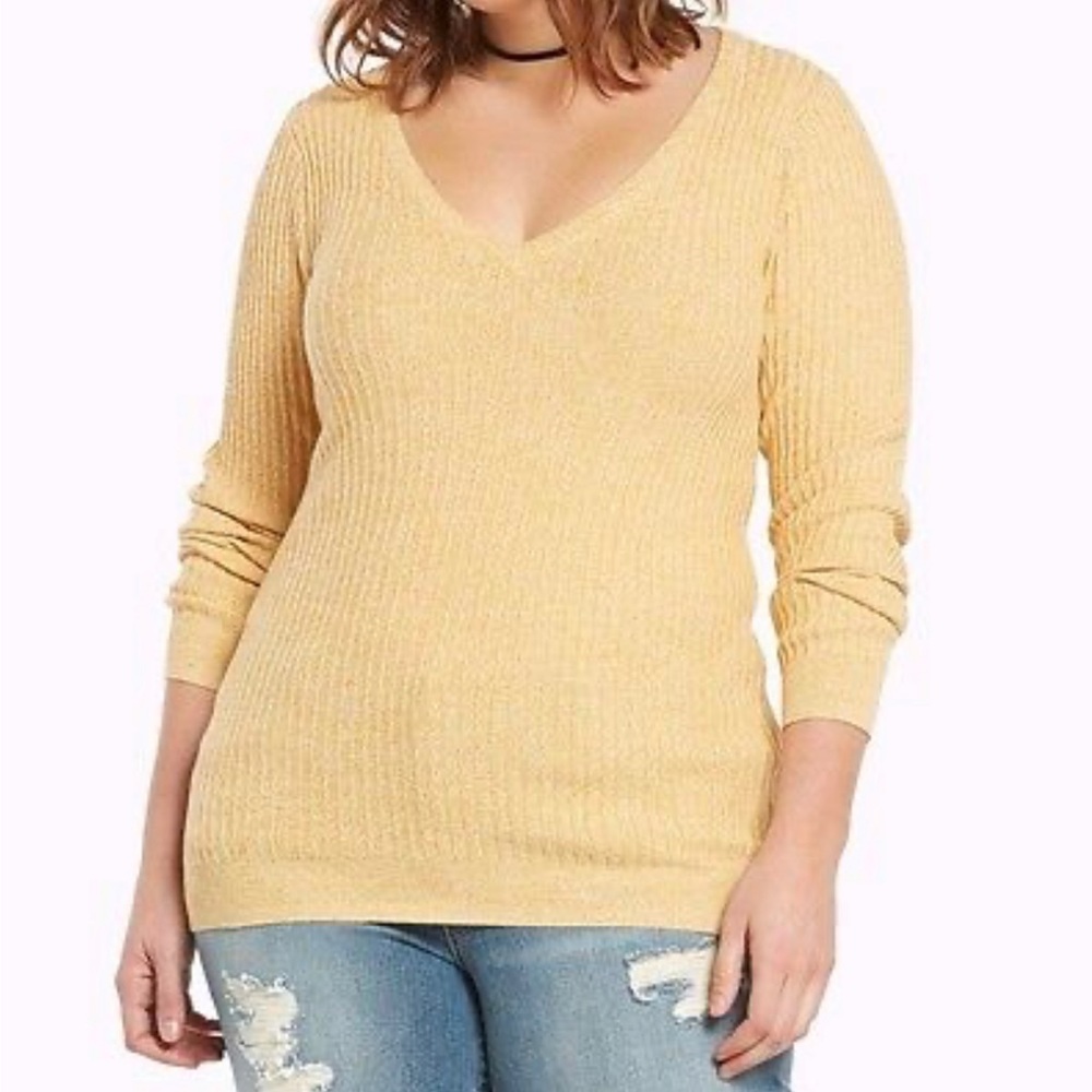 Torrid Mustard Yellow Ribbed Knit V Neck Sweater